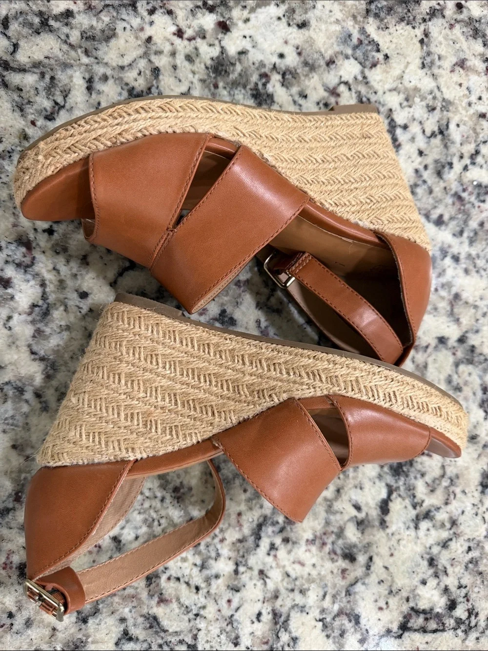 Time and Tru Tan Strappy Espadrille Wedge Sandals